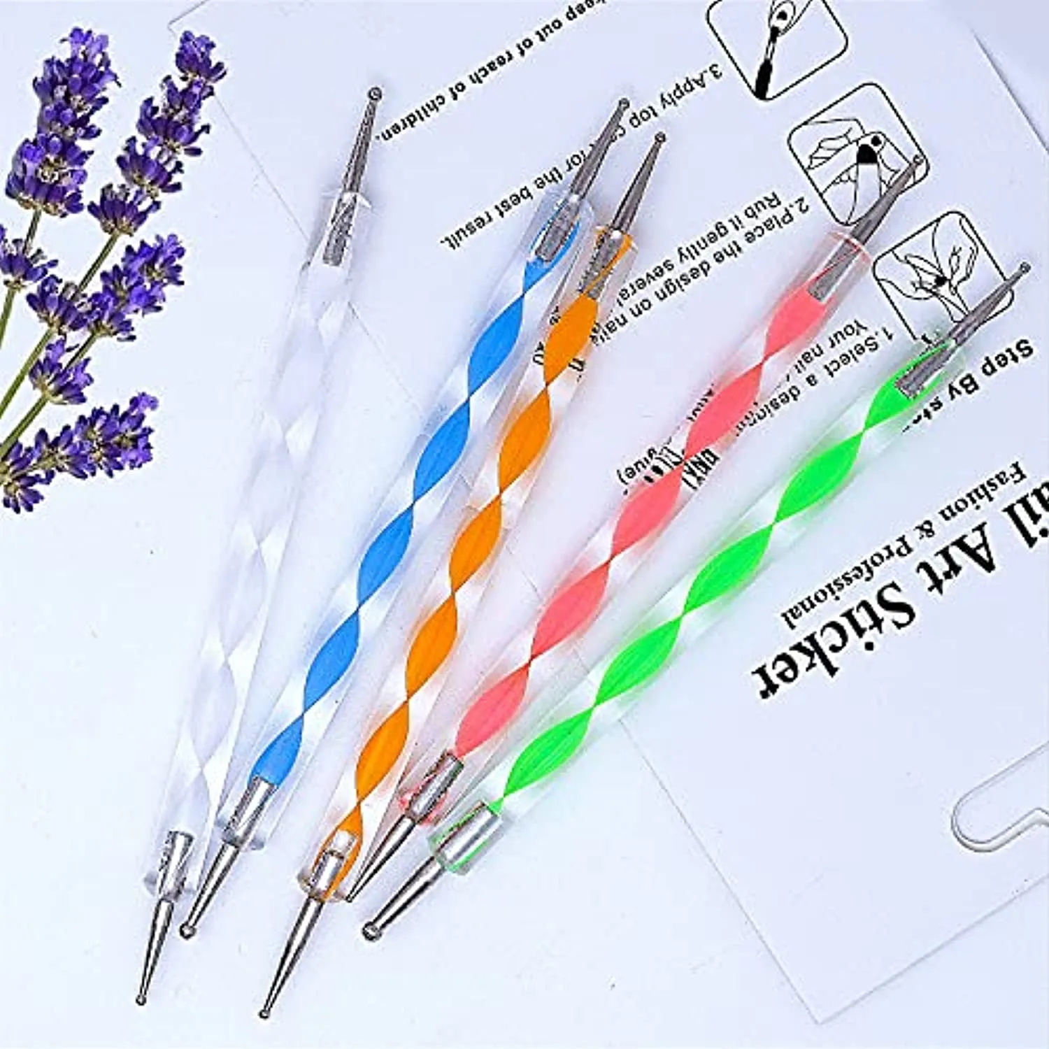 AIBEE 20pcs Nail Art Design Tools, 15pcs Nail Art Brushes Kit with 5pcs Nail Dotting Pens, PINK (pink)