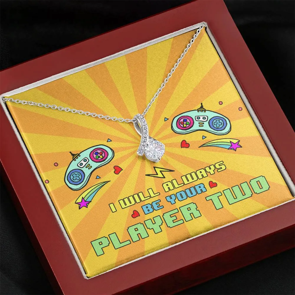 Always Be Your Player 2 Ribbon Drop Pendant Necklace
