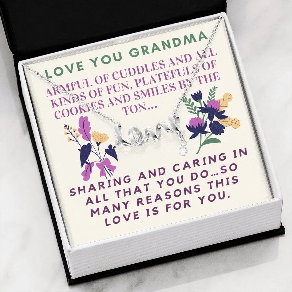 Armful of cuddles-Scripted Love Necklace for Grandma