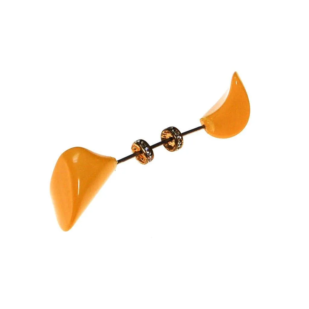 Art Deco Yellow Bakelite Jabot Brooch with Rhinestone Rondelles,