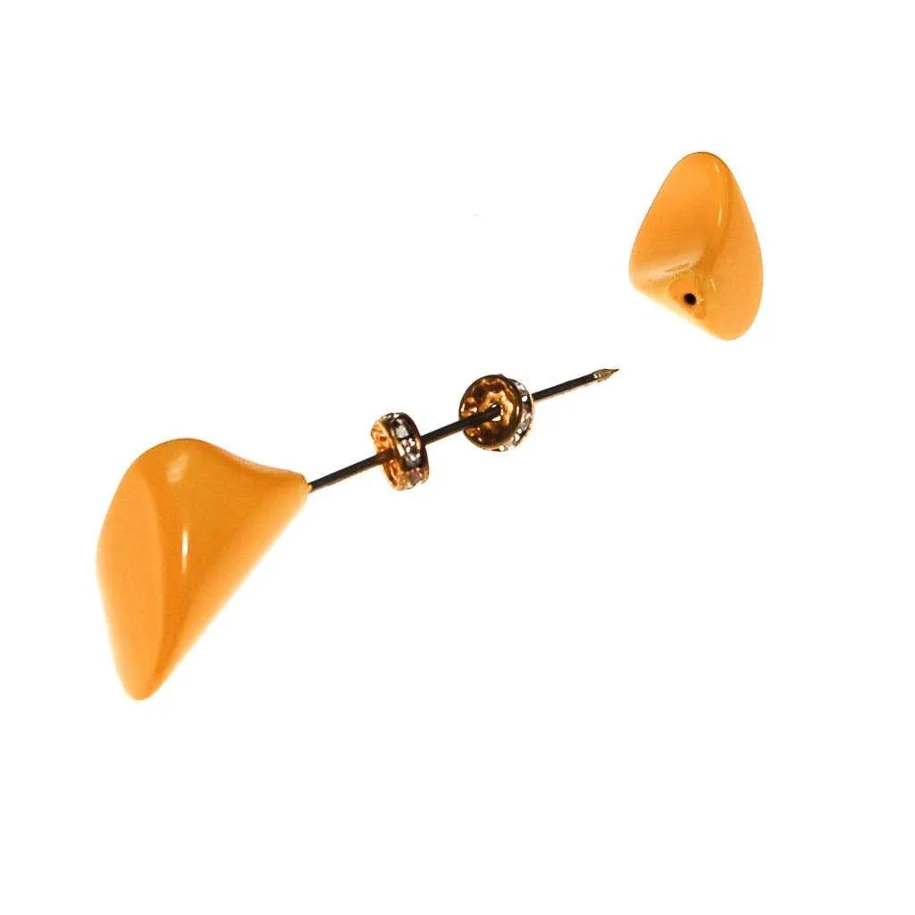 Art Deco Yellow Bakelite Jabot Brooch with Rhinestone Rondelles,