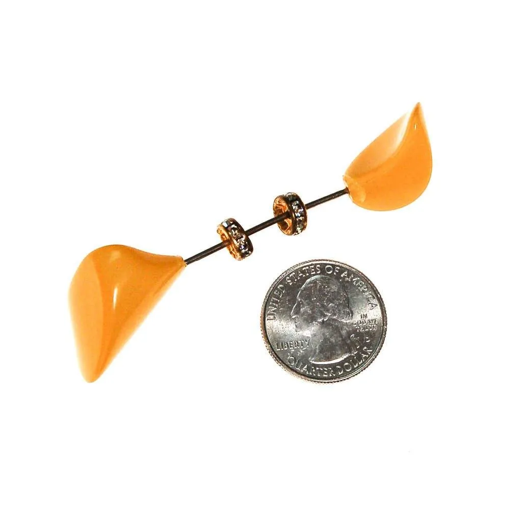 Art Deco Yellow Bakelite Jabot Brooch with Rhinestone Rondelles,