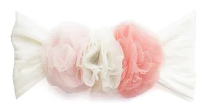Baby Bling Triple Mesh Flower Headband-Peach/Ivory/Coral