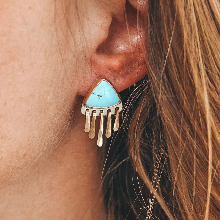 Baby Fringe Studs - Golden Hills Turquoise #7, Mixed Metals