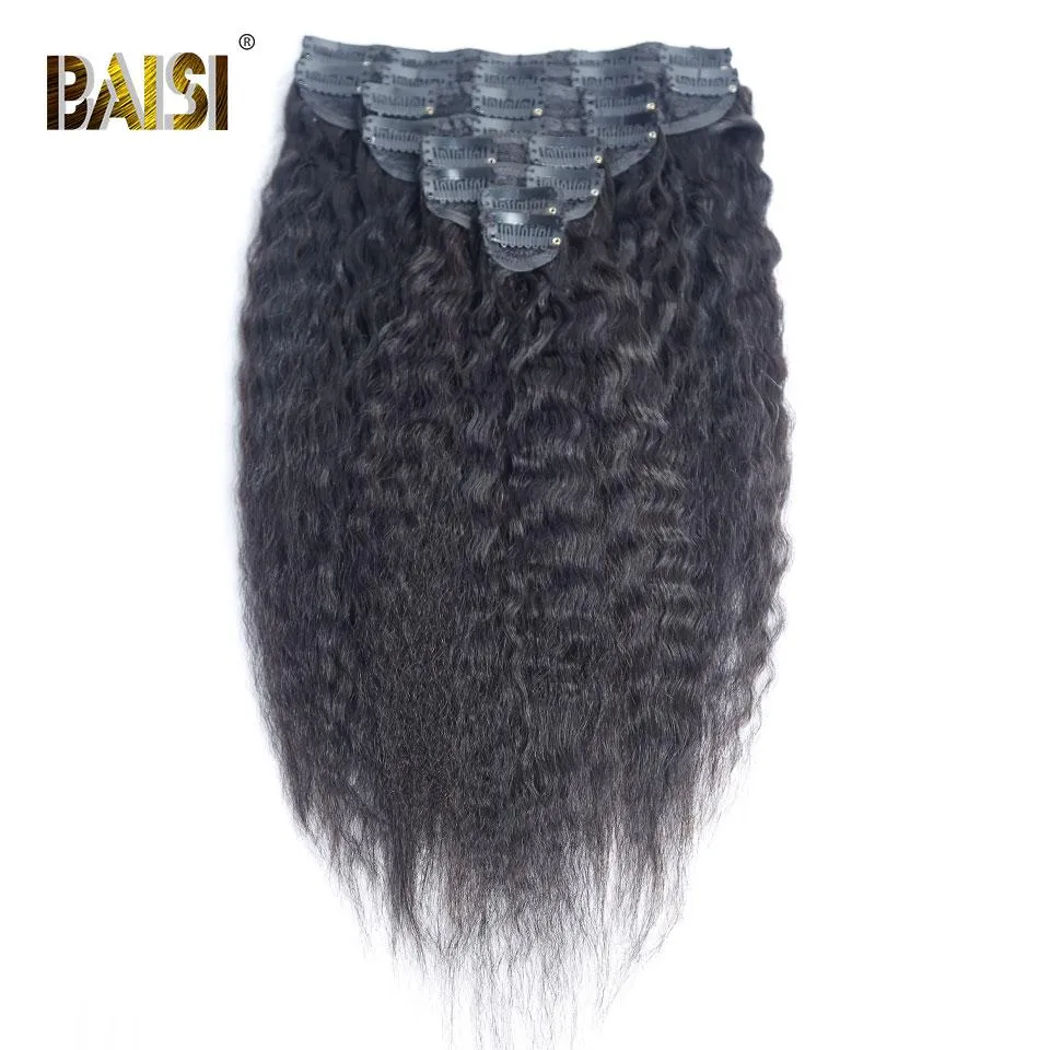 BAISI Kinky Straight Clip Ins Hair Extensions 8Pcs And 120g/Set