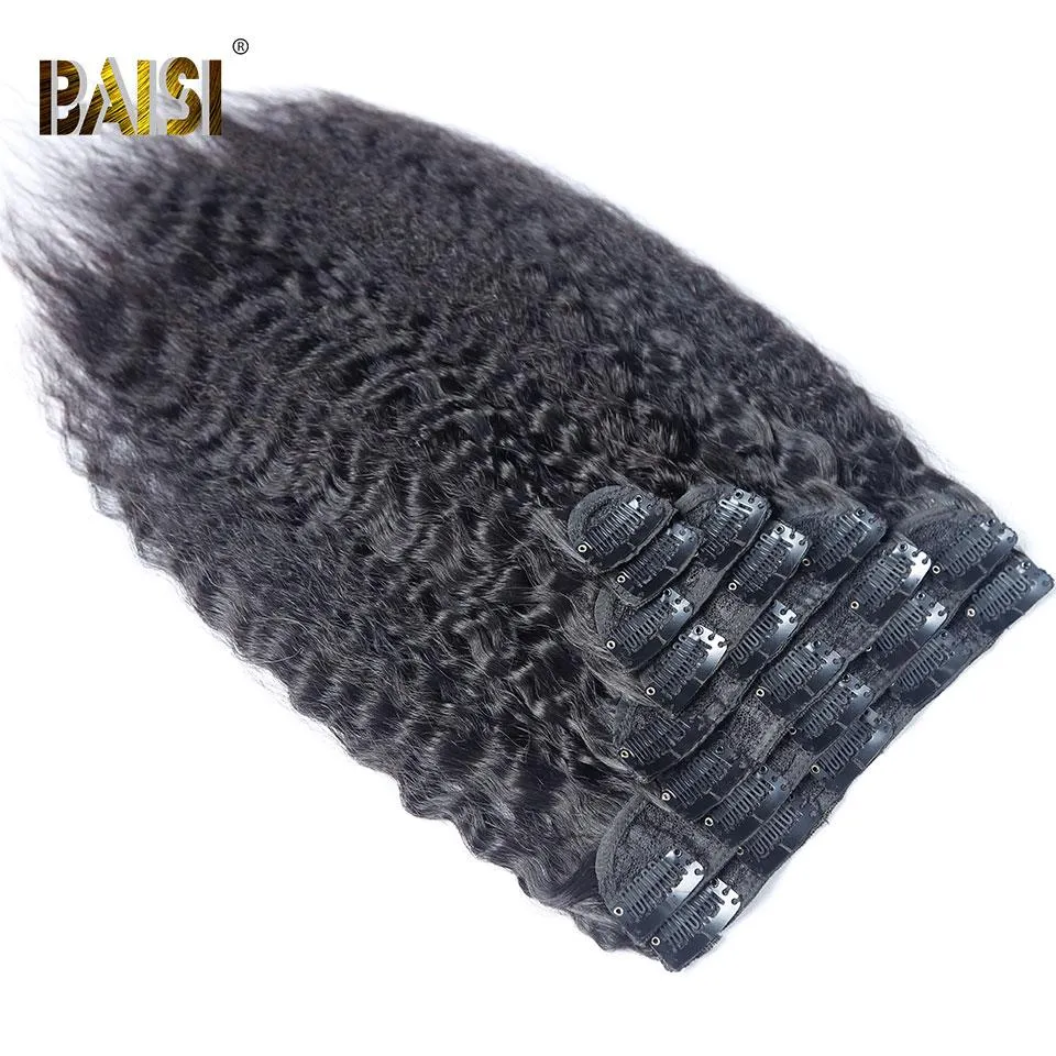 BAISI Kinky Straight Clip Ins Hair Extensions 8Pcs And 120g/Set