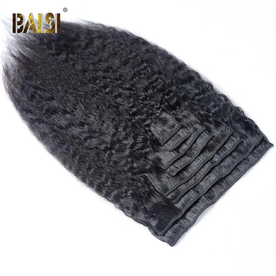 BAISI Kinky Straight Clip Ins Hair Extensions 8Pcs And 120g/Set