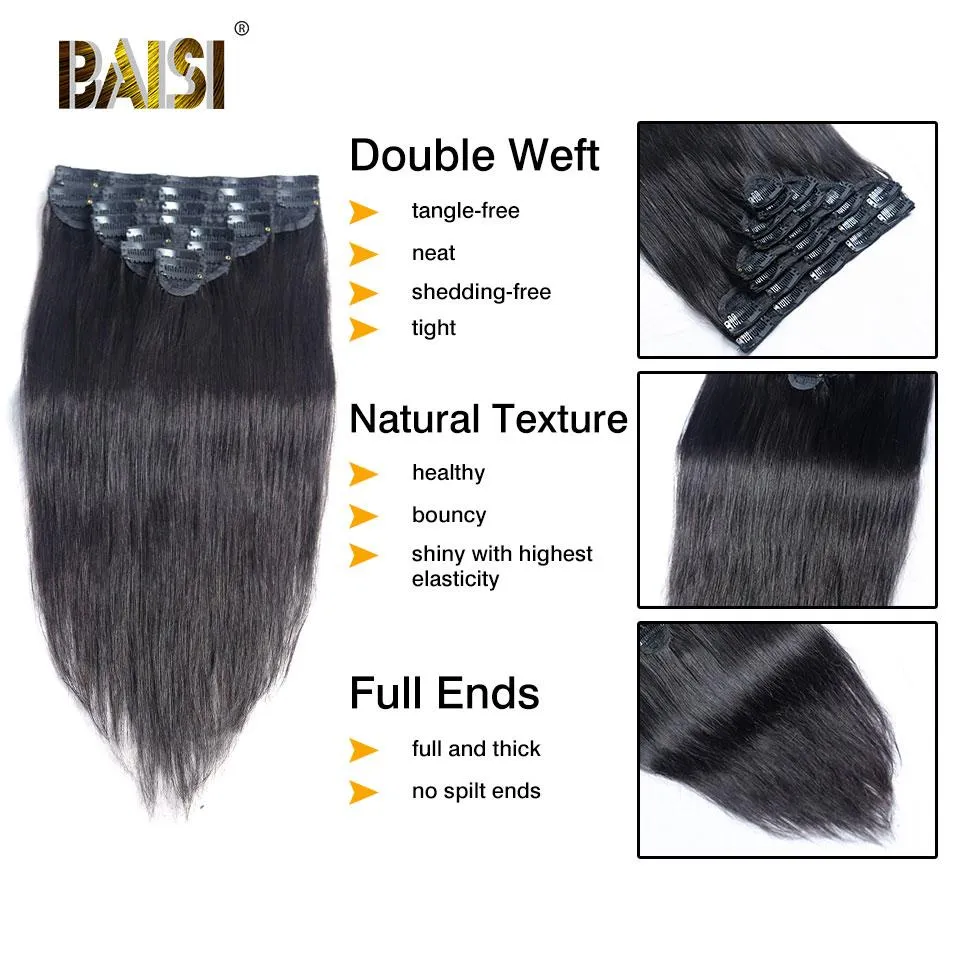 BAISI Straight Clip Ins Hair Extensions 8Pcs And 120g/Set
