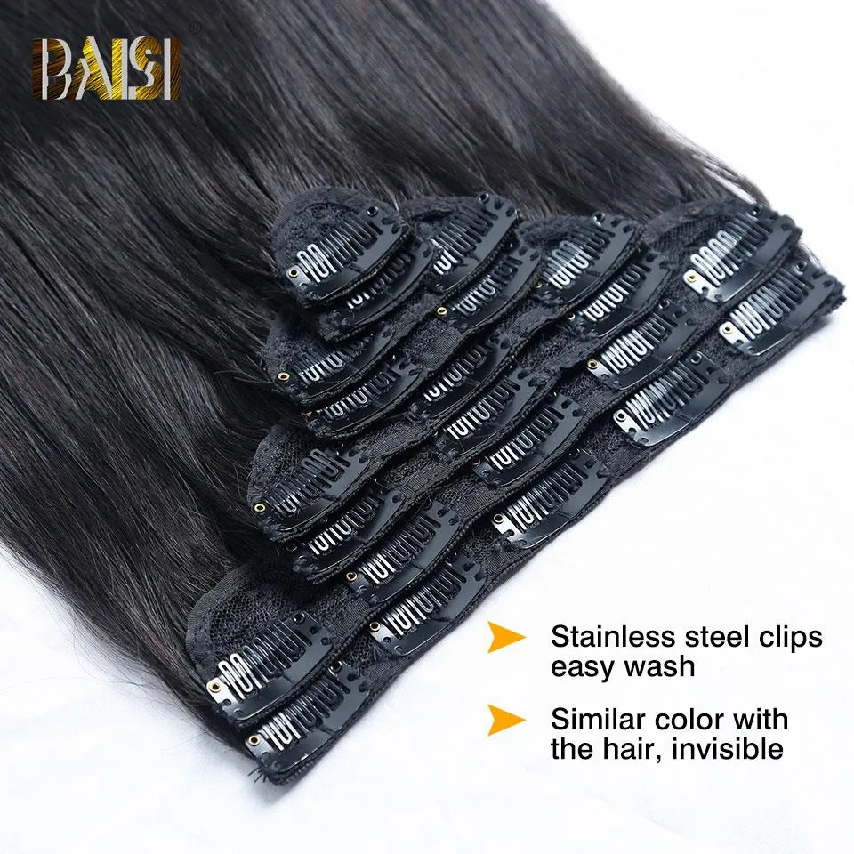 BAISI Straight Clip Ins Hair Extensions 8Pcs And 120g/Set