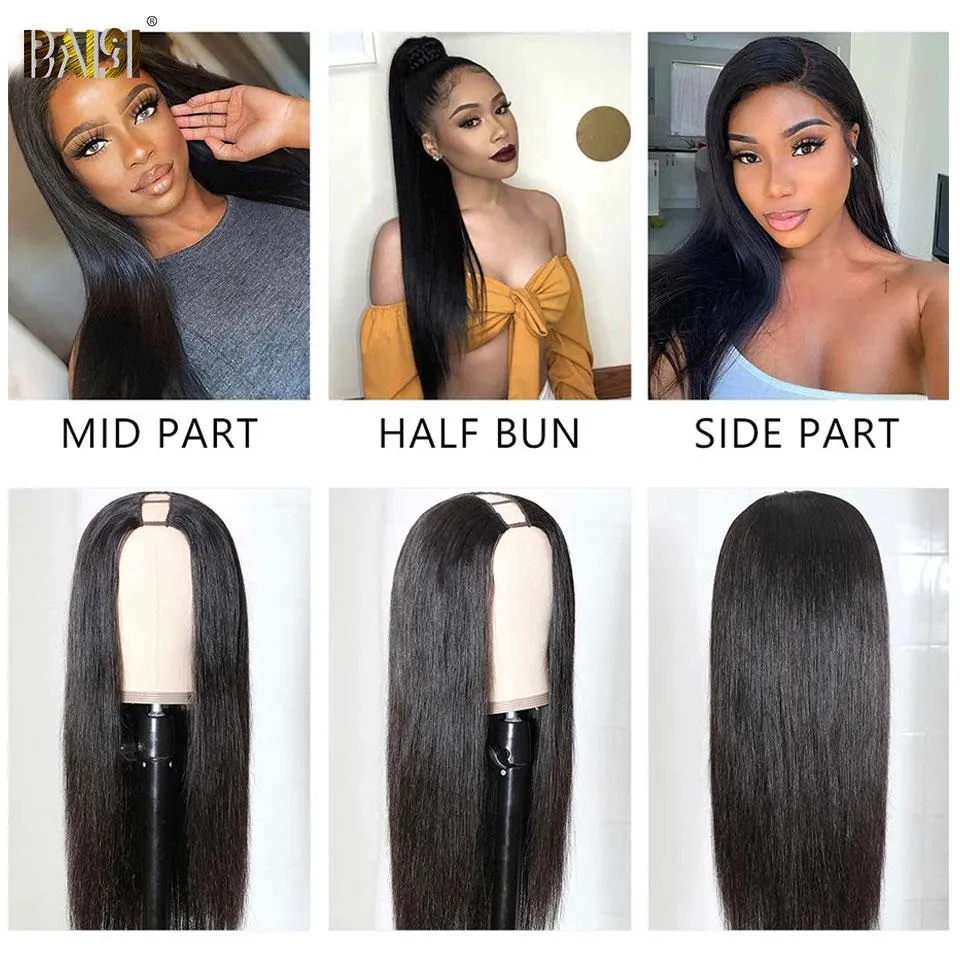 BAISI U Part Wig Straight 100% Human Hair Wigs