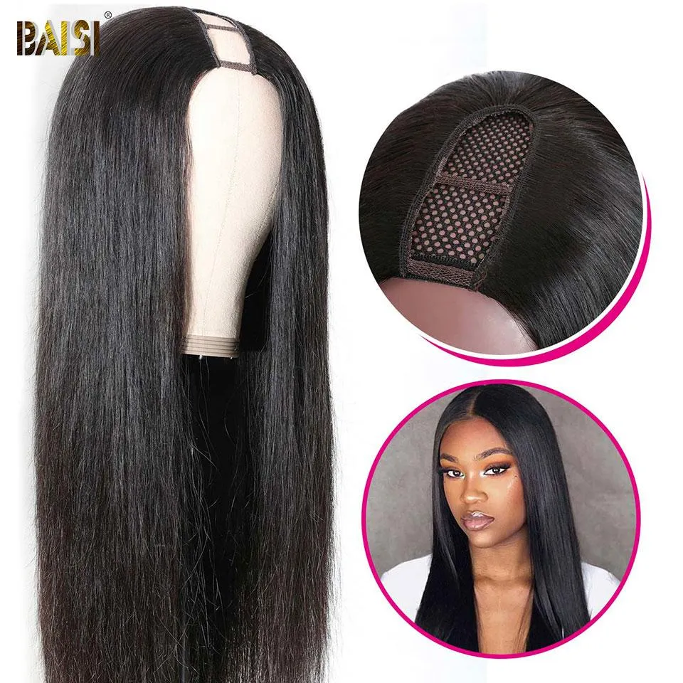 BAISI U Part Wig Straight 100% Human Hair Wigs