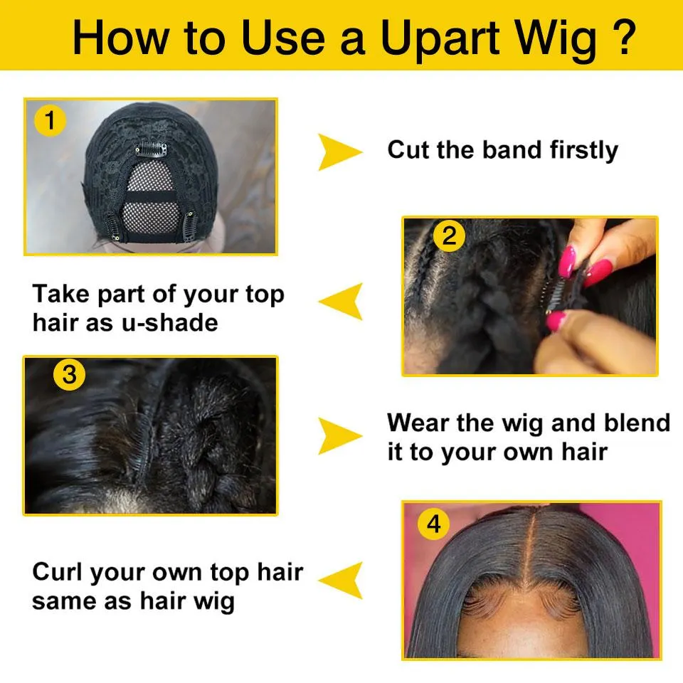 BAISI U Part Wig Straight 100% Human Hair Wigs