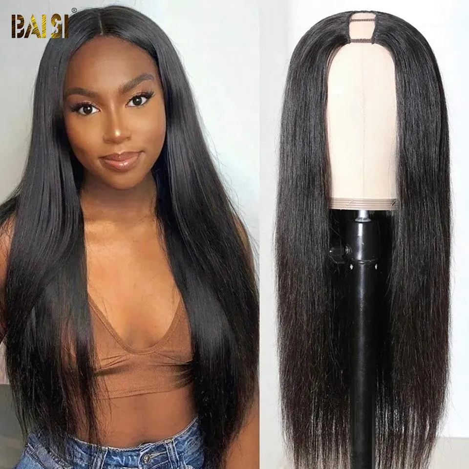 BAISI U Part Wig Straight 100% Human Hair Wigs