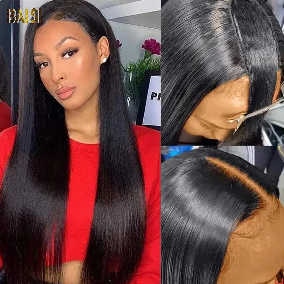 BAISI U Part Wig Straight 100% Human Hair Wigs