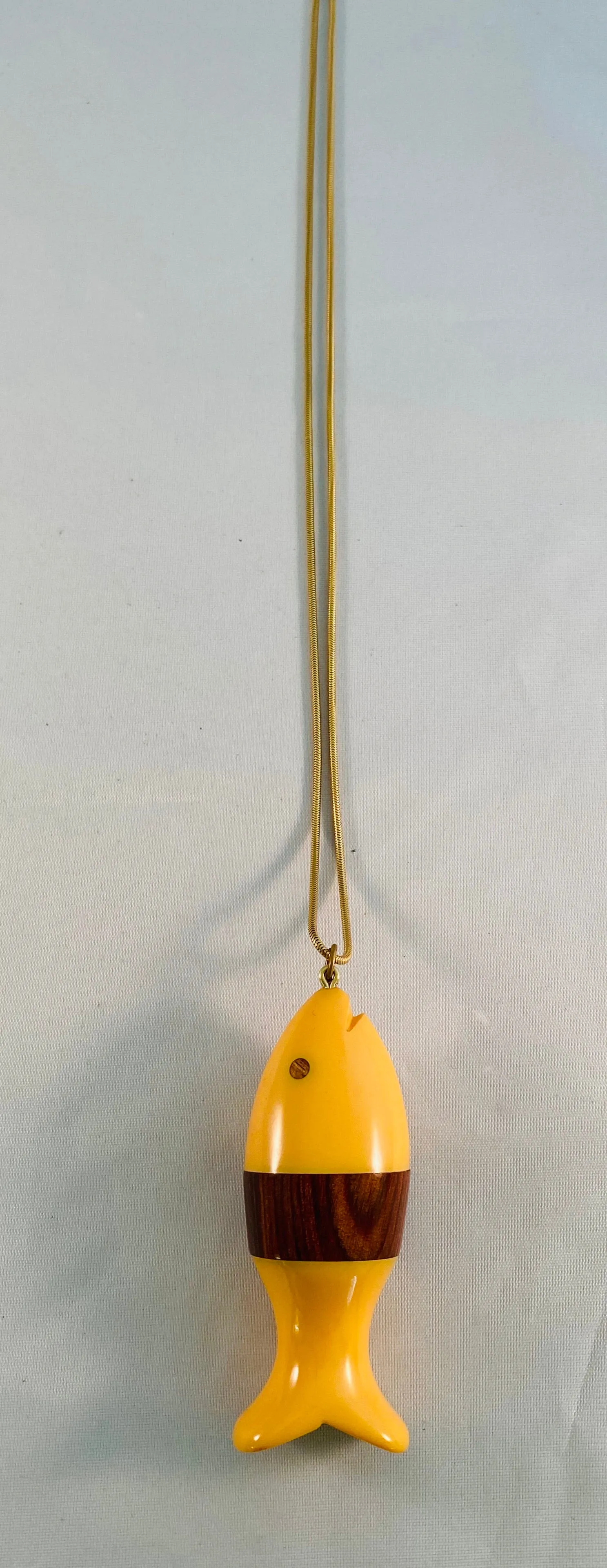 Bakelite Fish Pendant Necklace on Gold Snake Chain