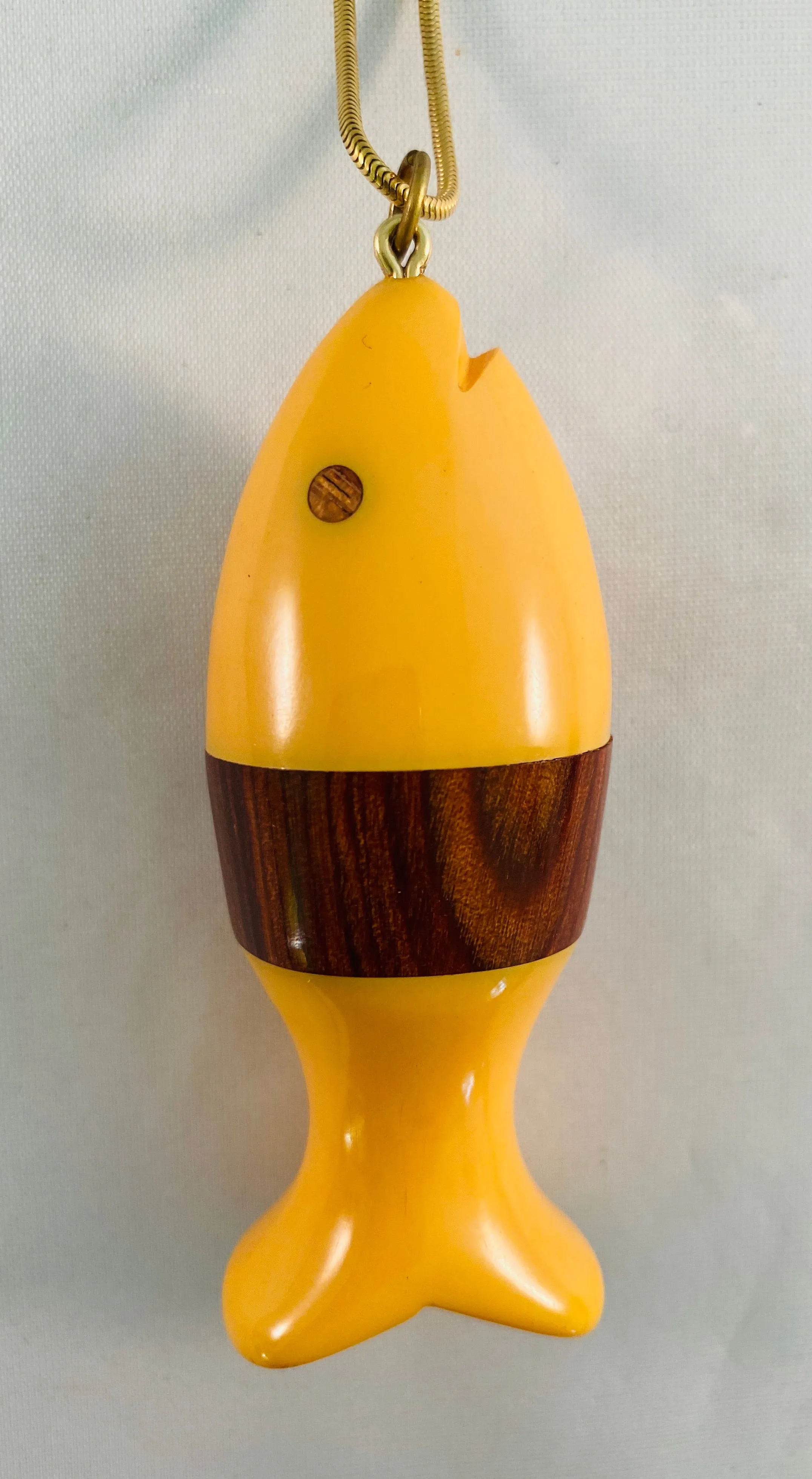 Bakelite Fish Pendant Necklace on Gold Snake Chain