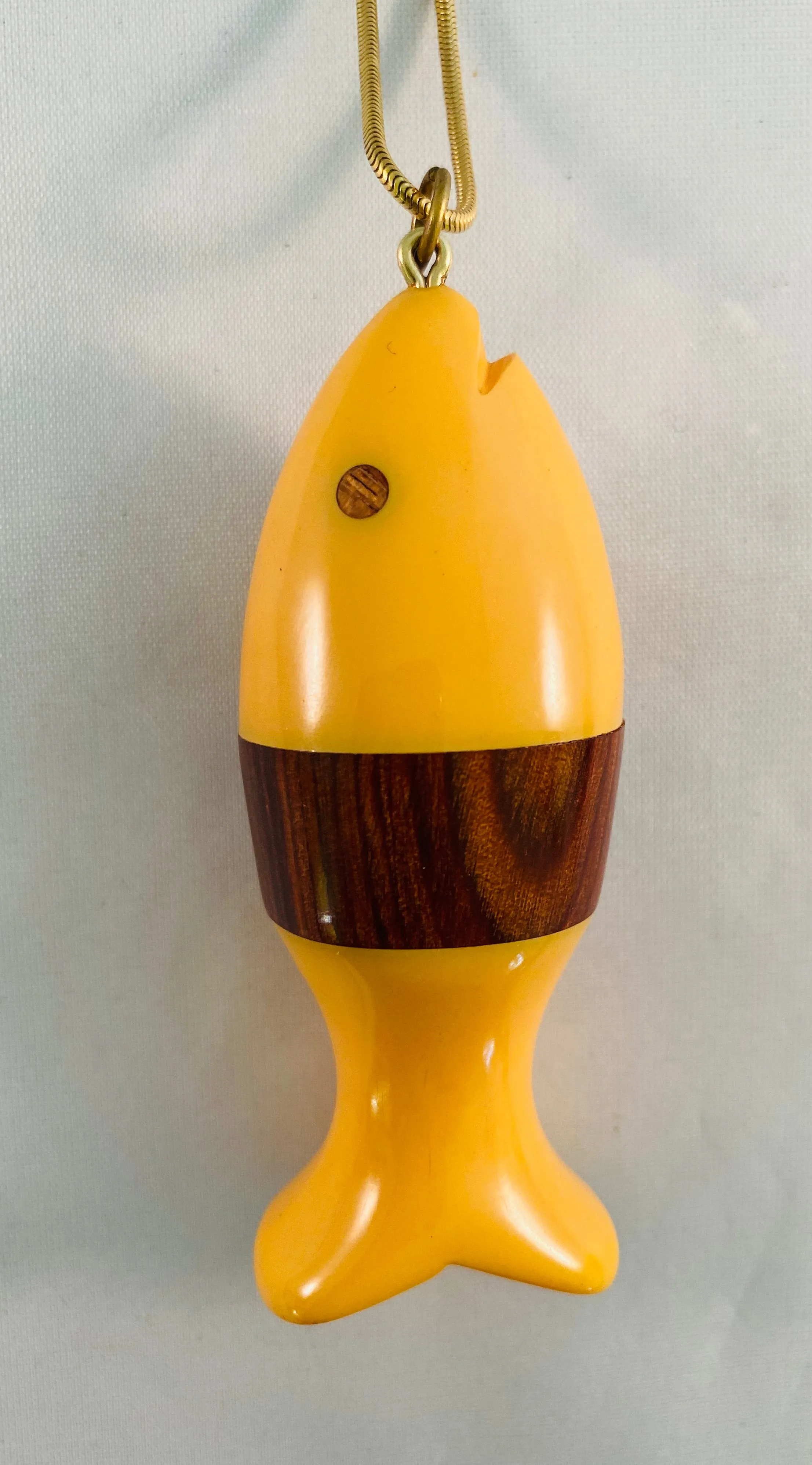 Bakelite Fish Pendant Necklace on Gold Snake Chain