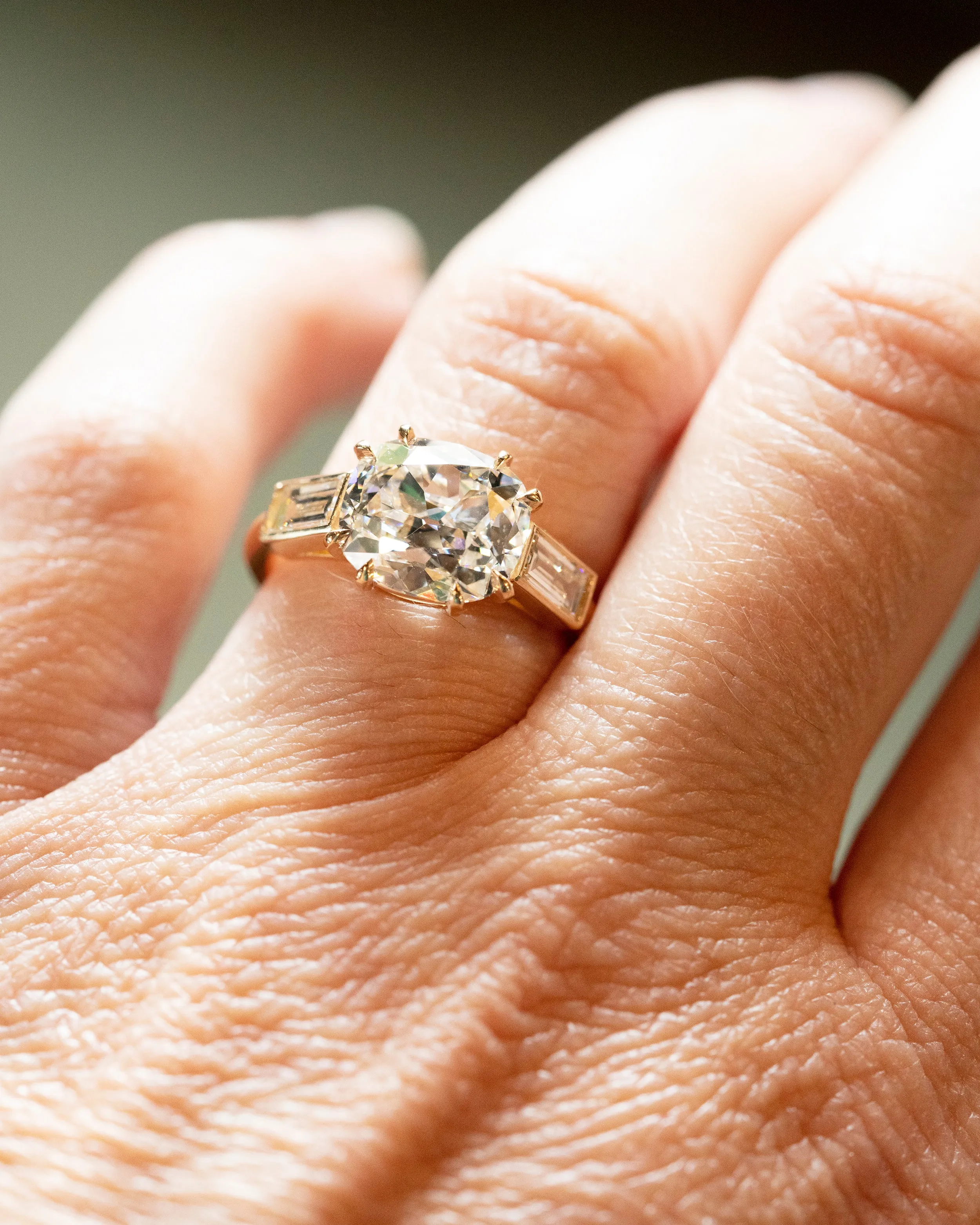 Bell & Bird 3  carat Old Mine Cut Diamond Ring