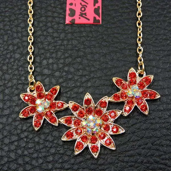 Betsey Johnson Dainty Flower Red Crystal Necklace