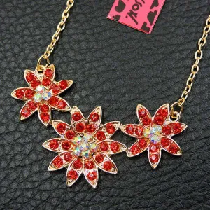 Betsey Johnson Dainty Flower Red Crystal Necklace