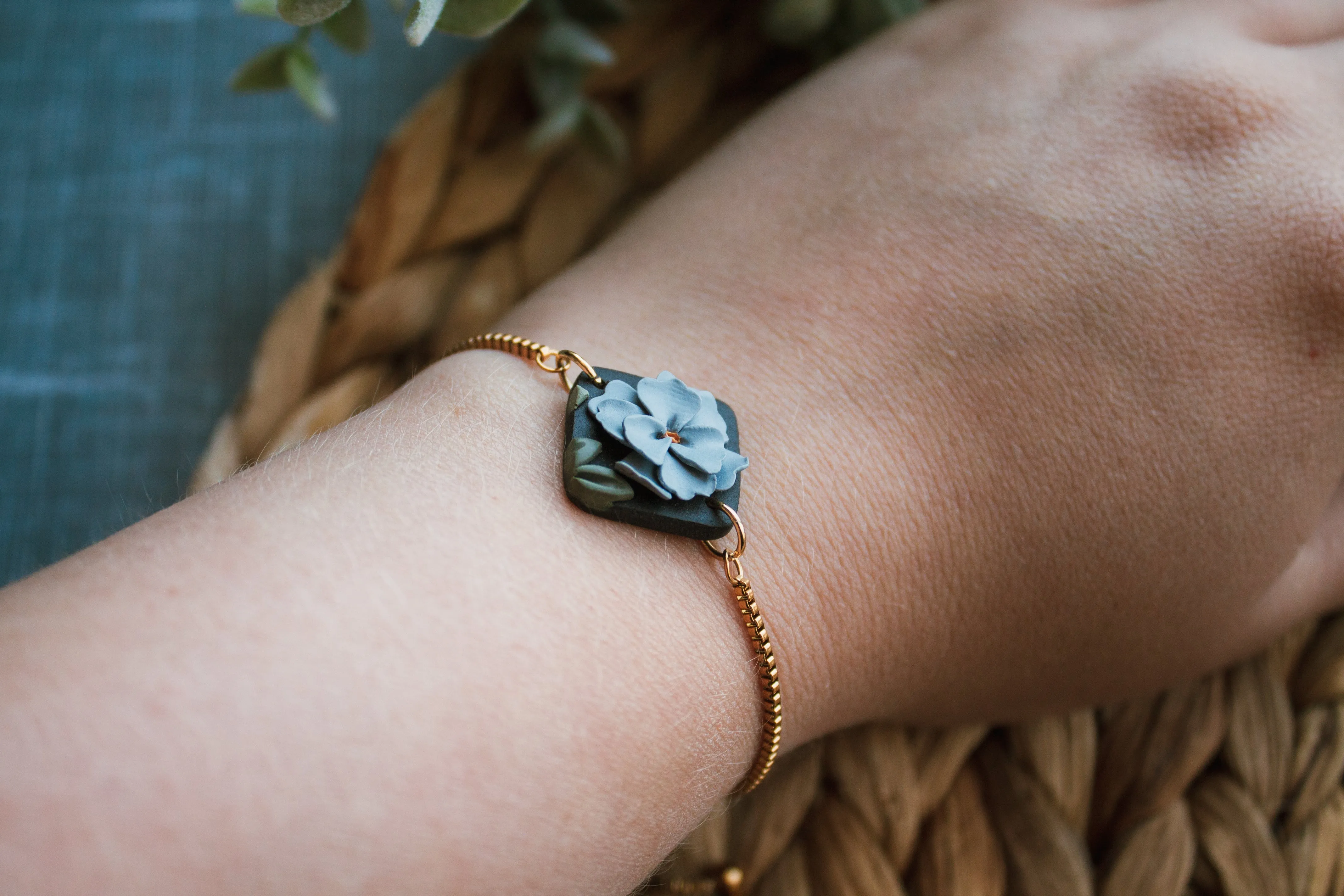 Black Floral Adjustable Bracelet
