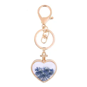 Blue & 18K Gold-Plated Pressed Gypsophila Heart Key Chain
