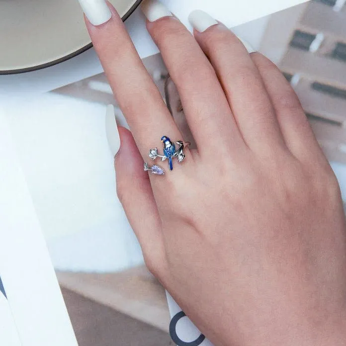 Blue Bird Dainty Leaf Open Ring
