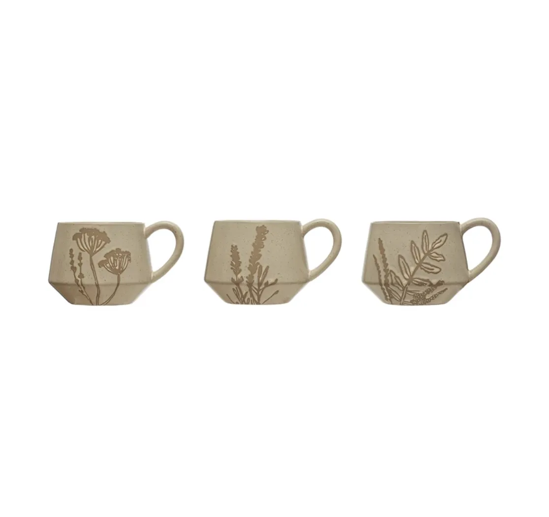 botanical relief stoneware mug
