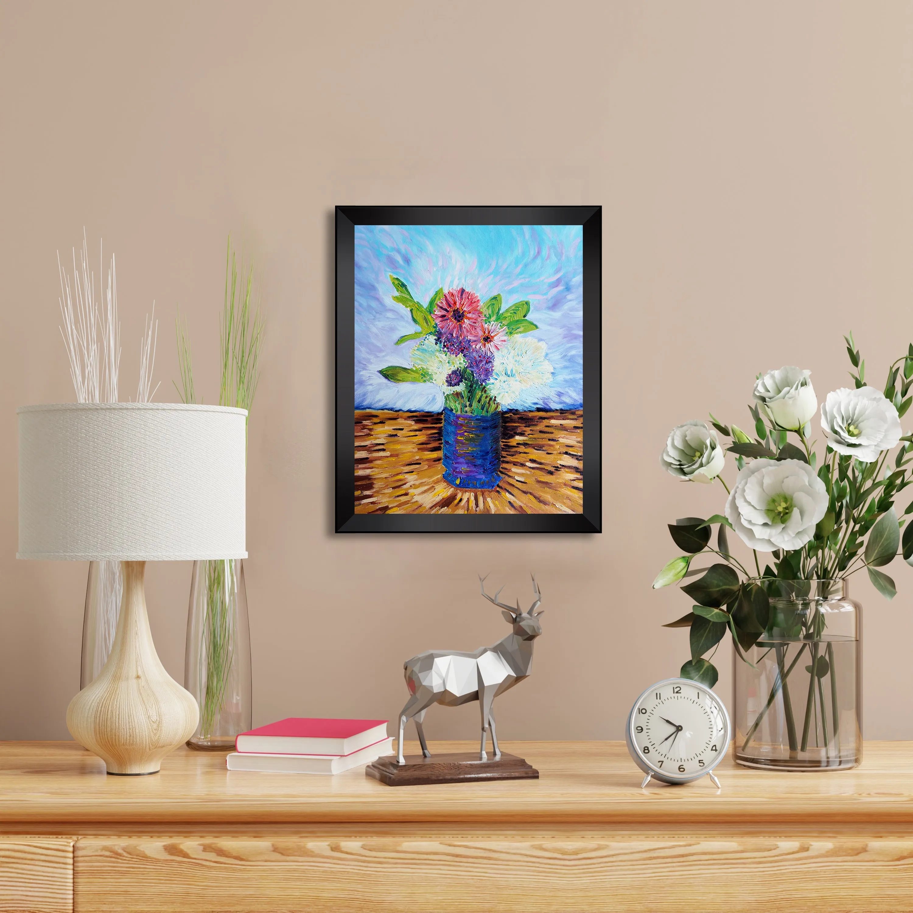 Bouquet of Flowers 2 Oil Painting - Art Print in Black Frame