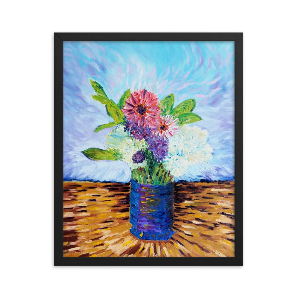 Bouquet of Flowers 2 Oil Painting - Art Print in Black Frame