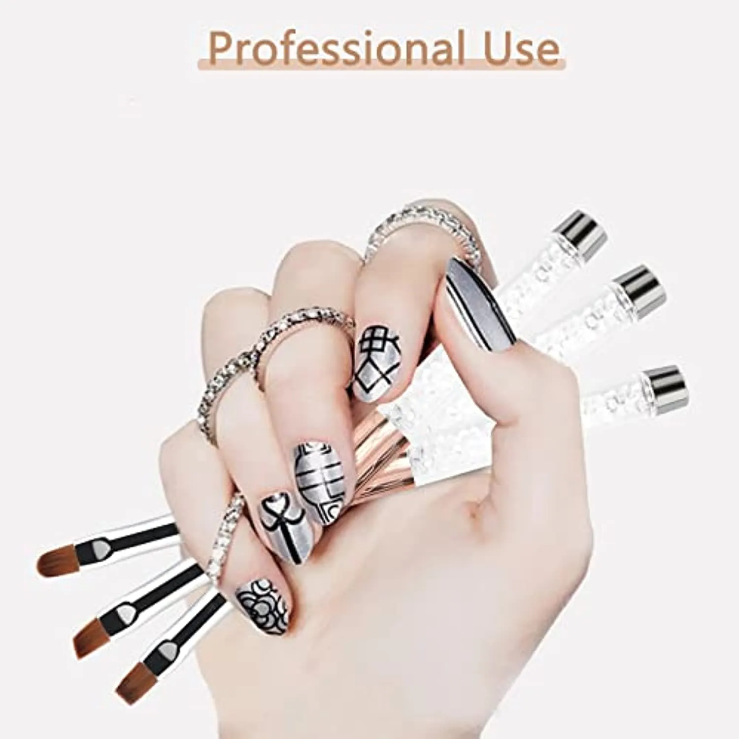 BQAN 3Pcs Oval & Flat & Oblique Gel Nail Brush Set Rhinestone Handle Professional Nail Art Brush for Gel Polish Manicure Salon DIY at Home (#8)