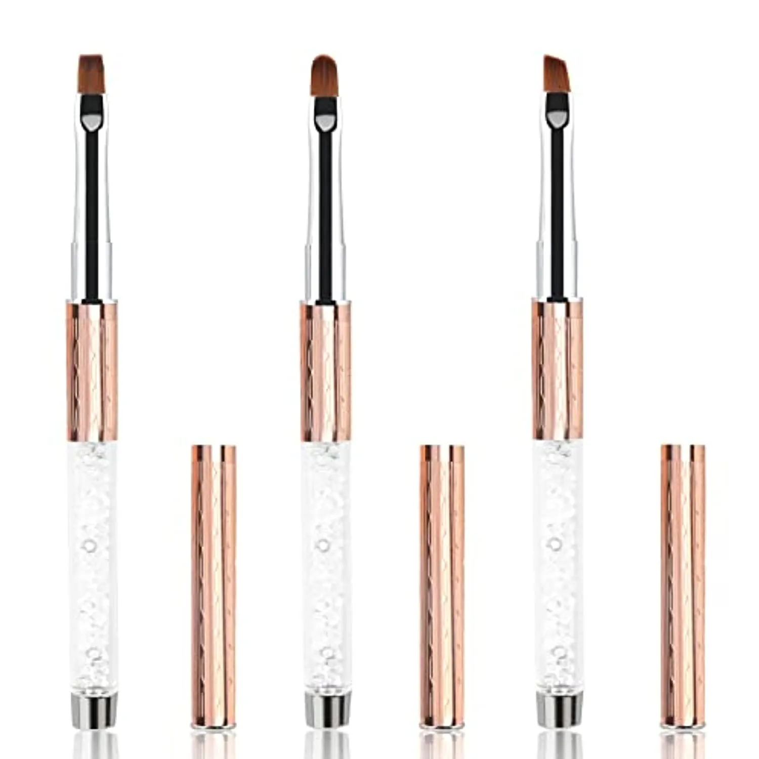 BQAN 3Pcs Oval & Flat & Oblique Gel Nail Brush Set Rhinestone Handle Professional Nail Art Brush for Gel Polish Manicure Salon DIY at Home (#8)