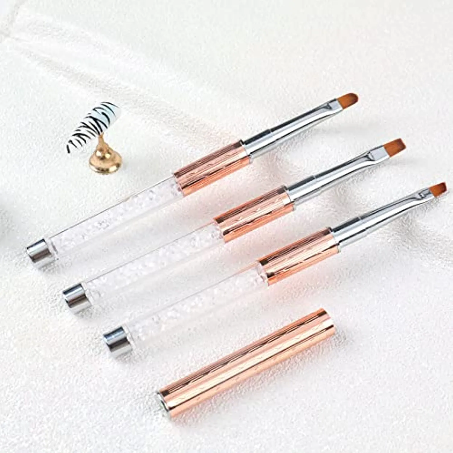 BQAN 3Pcs Oval & Flat & Oblique Gel Nail Brush Set Rhinestone Handle Professional Nail Art Brush for Gel Polish Manicure Salon DIY at Home (#8)