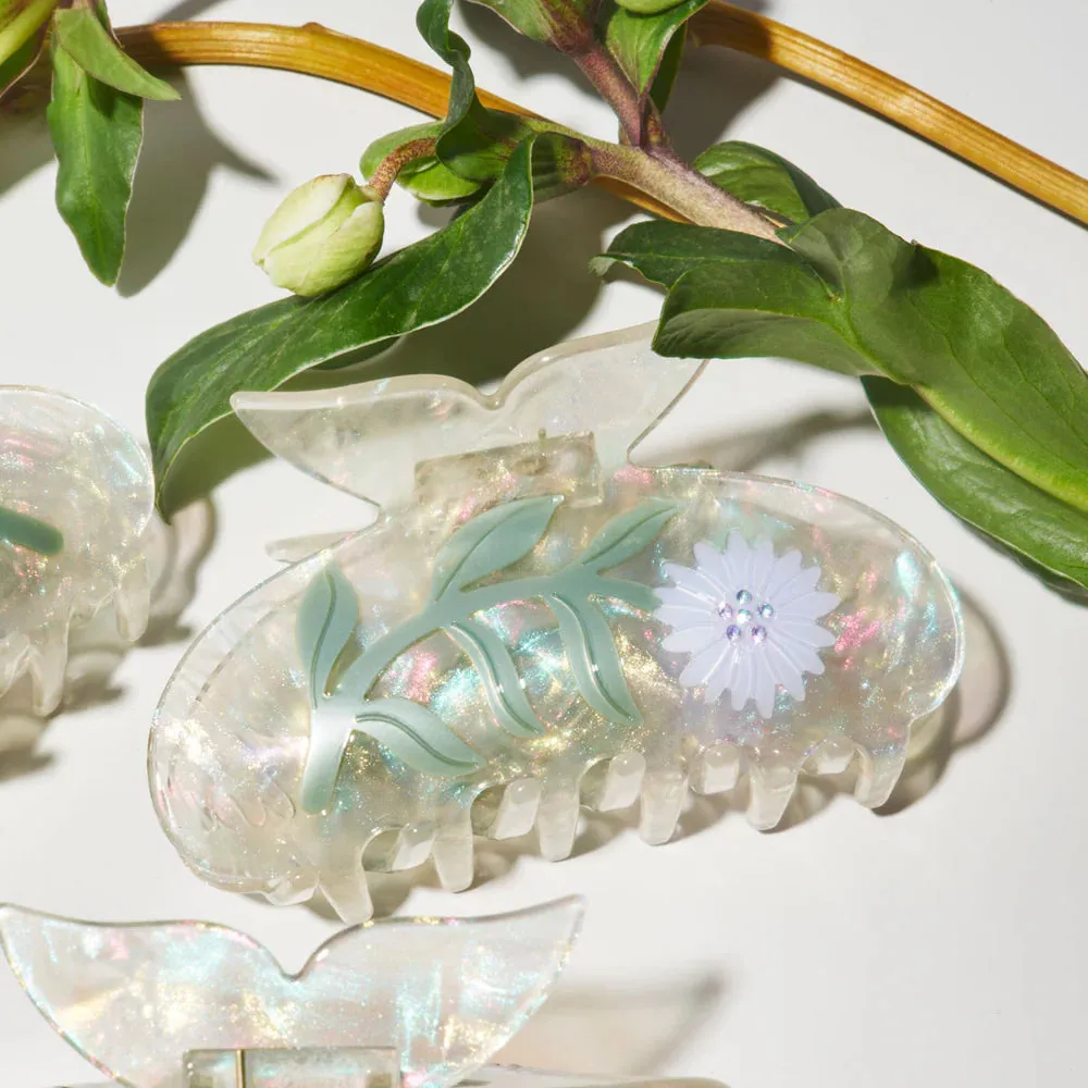 butterfly handle floral claw hair clip
