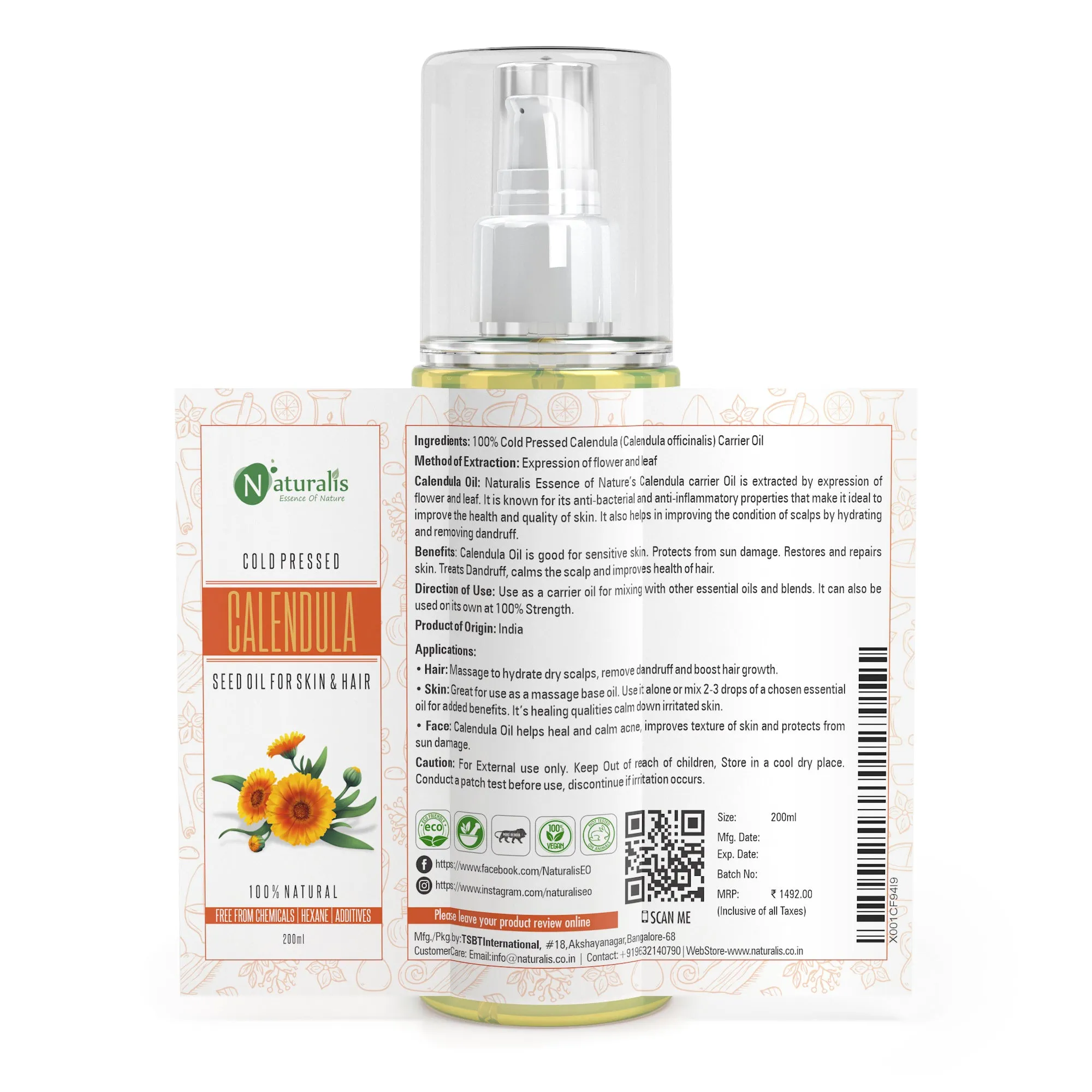 Calendula Carrier Oil for Skin care & Hair care, 200ml