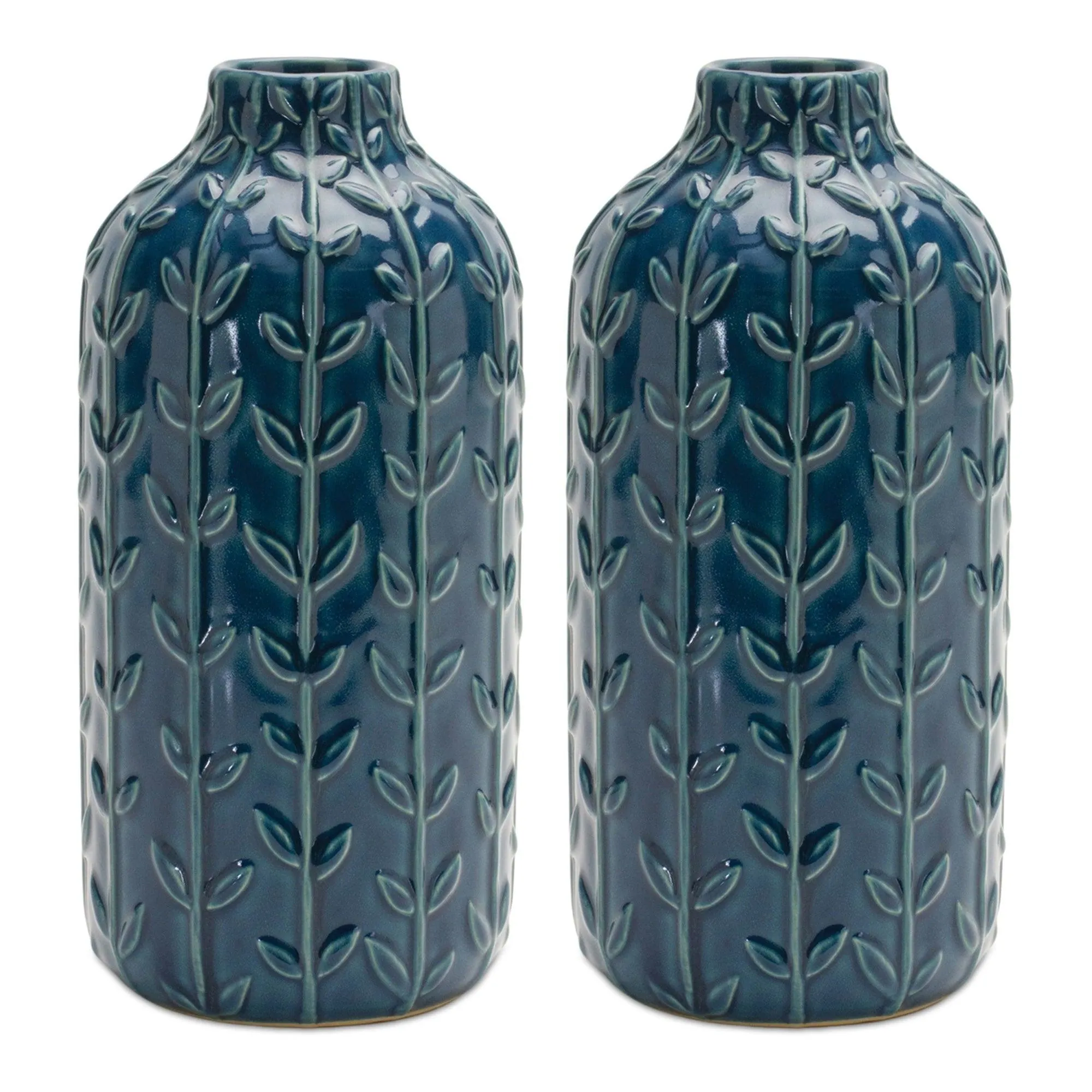Ceramic Leaf Pattern Vase (Set of 2)
