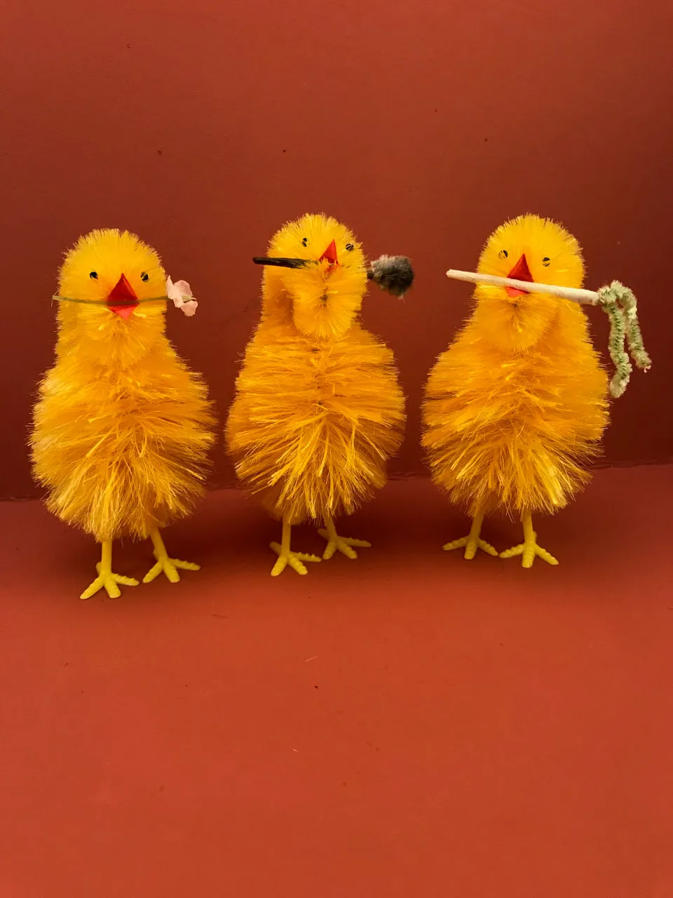 Chenille Chicks from Germany: Chick with Branches & Flowers