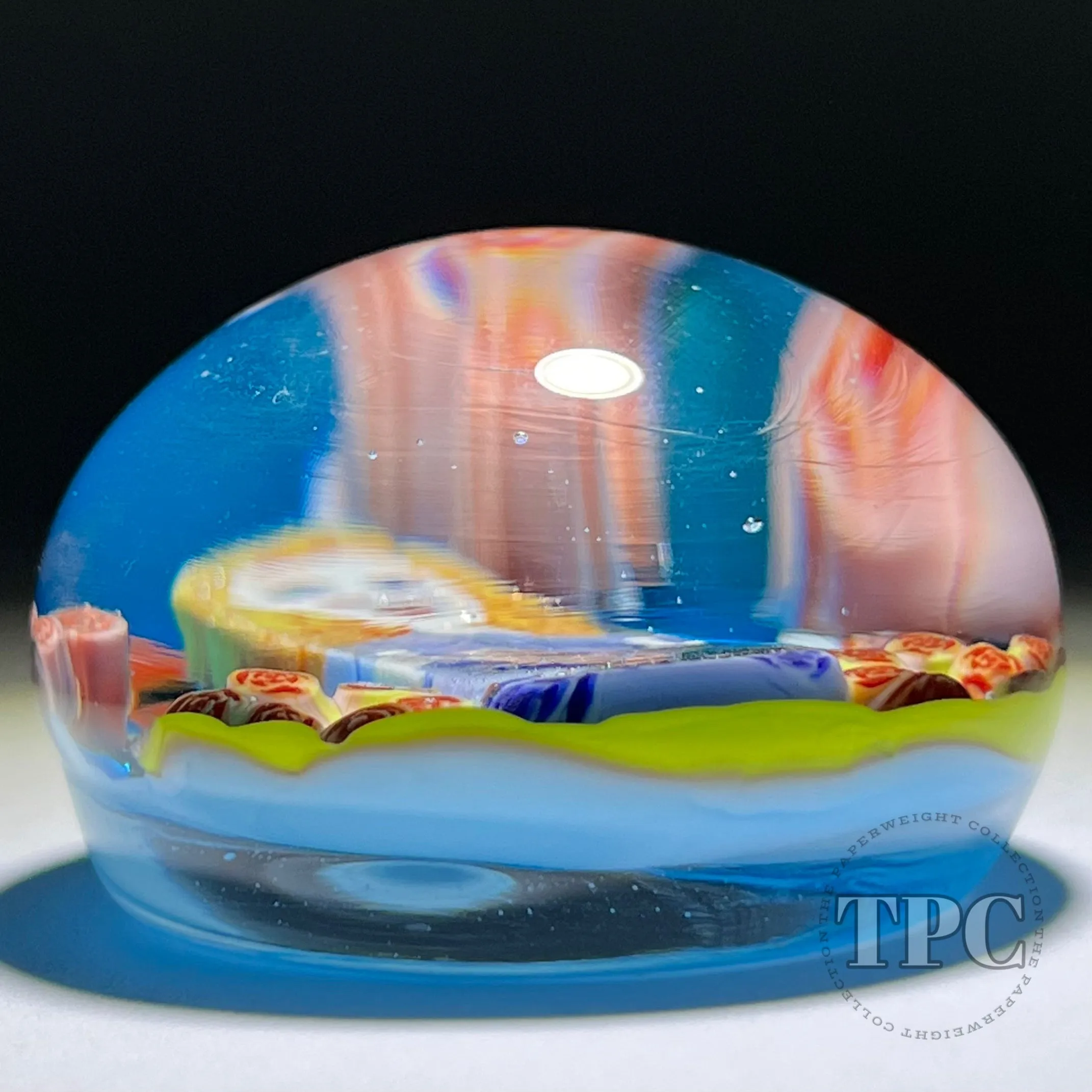 Christina Callahan Glass Art Paperweight Large Murrine Woman in Blue in Rose Garden