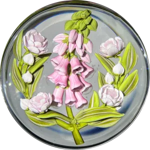 Clinton Smith 2021 Flamework Glass Art Paperweight Pink Foxglove Bouquet
