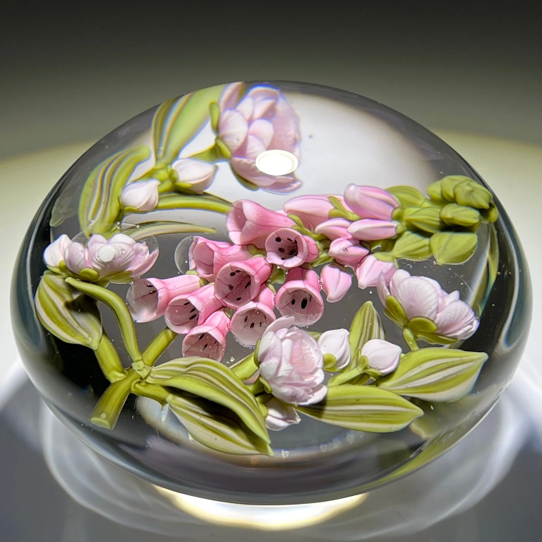Clinton Smith 2021 Flamework Glass Art Paperweight Pink Foxglove Bouquet