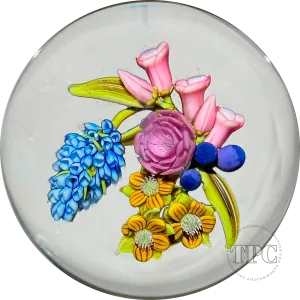 Clinton Smith 2023 Glass Art Paperweight Flamework Flower Bouquet with Blueberries