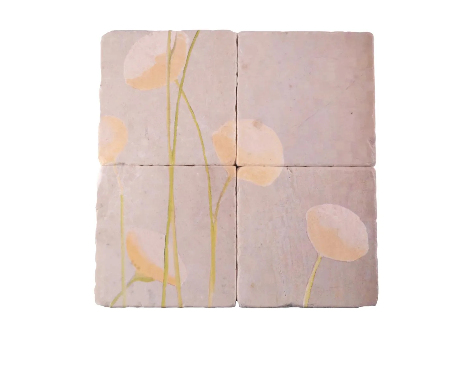 Coaster set of 4 - Cream Flowers on Mist