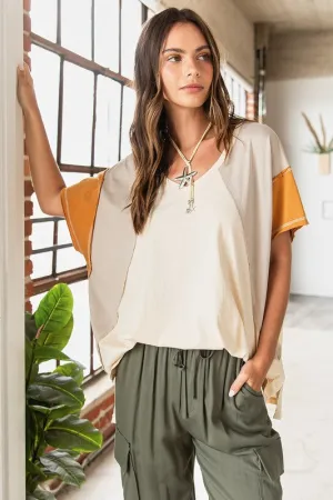 Color Block V-Neck Short Sleeve T-Shirt
