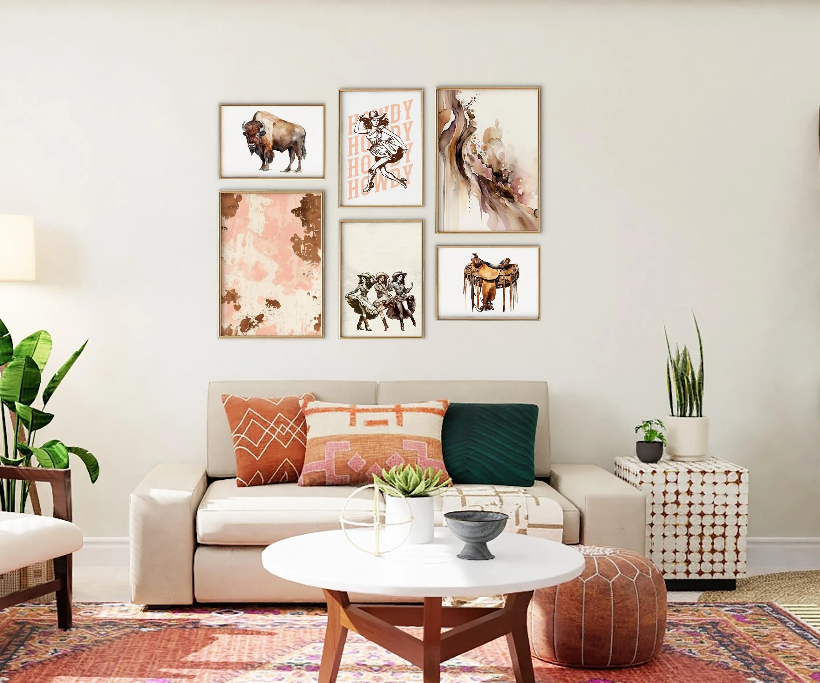 Cowgirl Aesthetic Art Print, Muted Abstract Wall Art in Pink Brown Gold, Trendy Home Decor Gift for Western Style Enthusiasts
