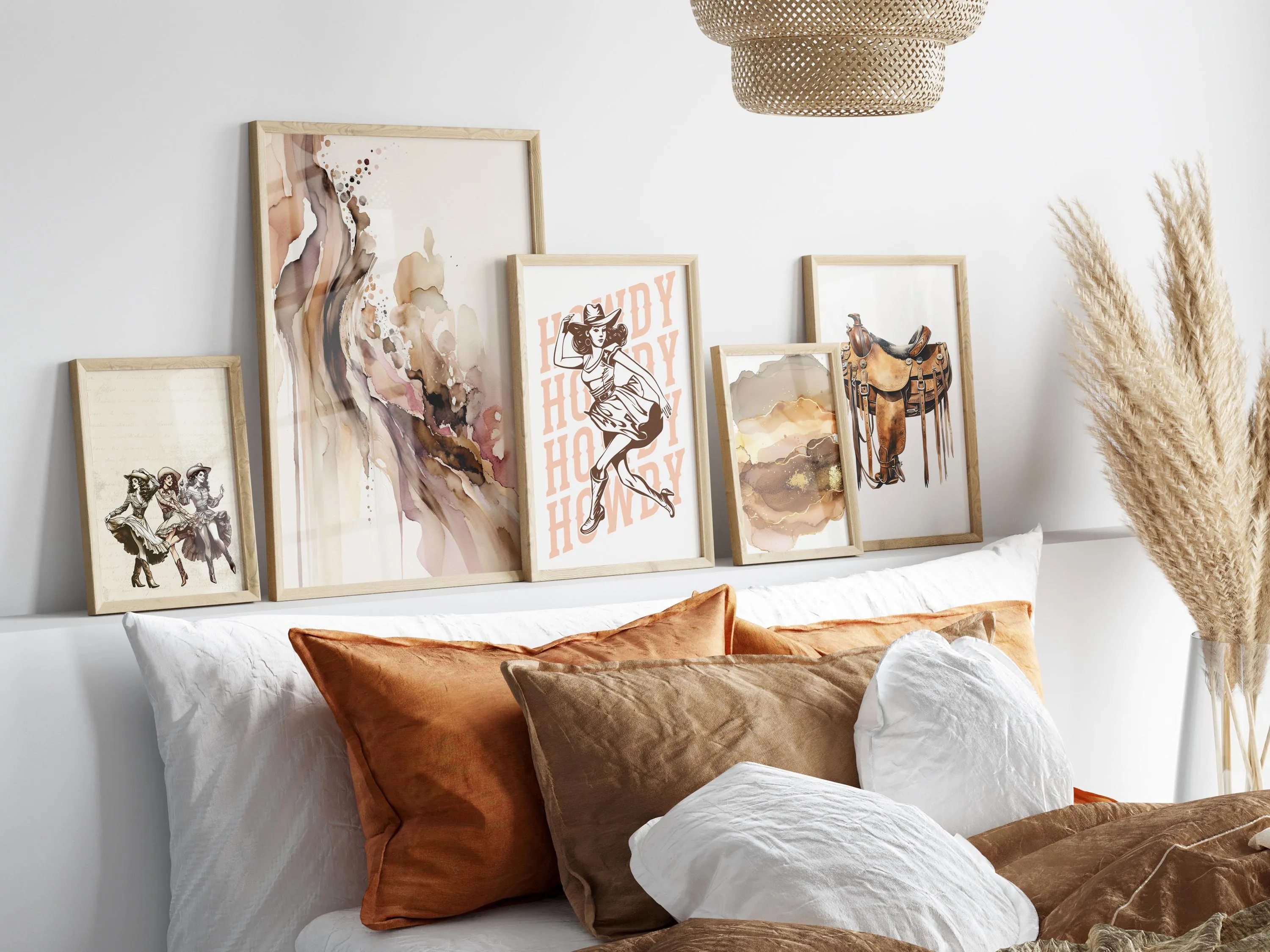 Cowgirl Aesthetic Art Print, Muted Abstract Wall Art in Pink Brown Gold, Trendy Home Decor Gift for Western Style Enthusiasts