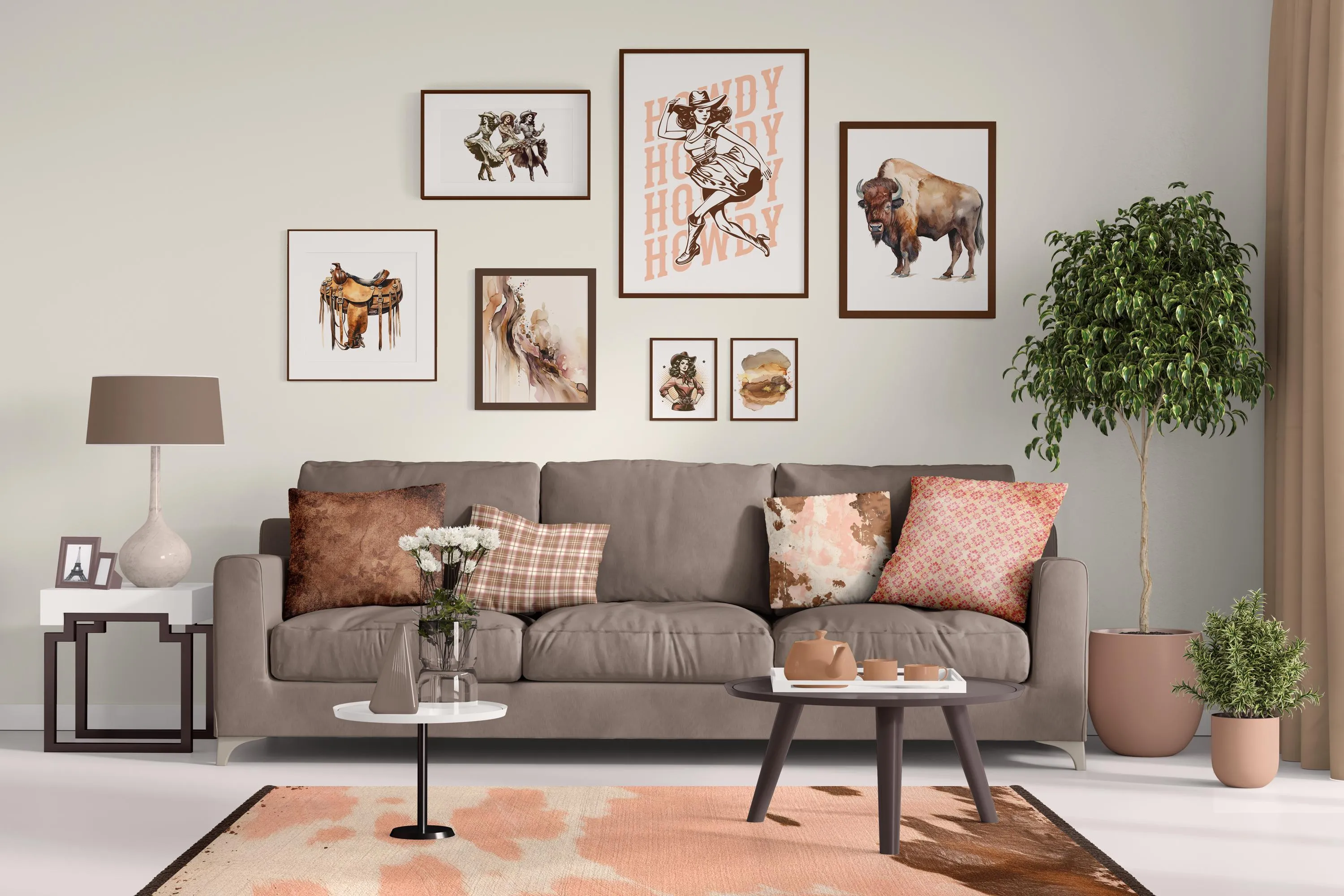 Cowgirl Aesthetic Art Print, Muted Abstract Wall Art in Pink Brown Gold, Trendy Home Decor Gift for Western Style Enthusiasts
