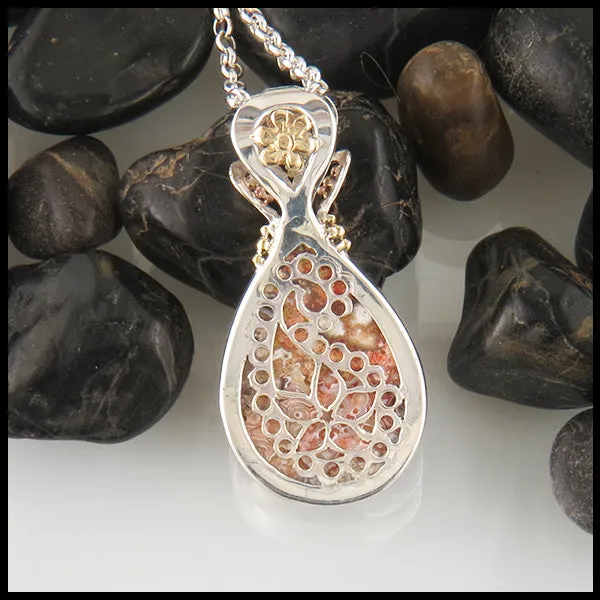 Crazy Lace Agate Paisley and Flower Pendant