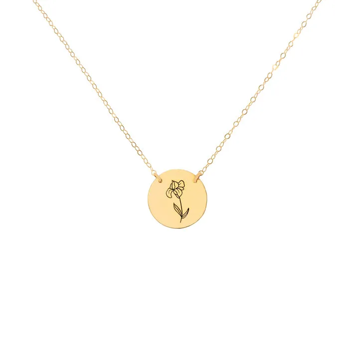 Custom Birth Flower Disc Necklace