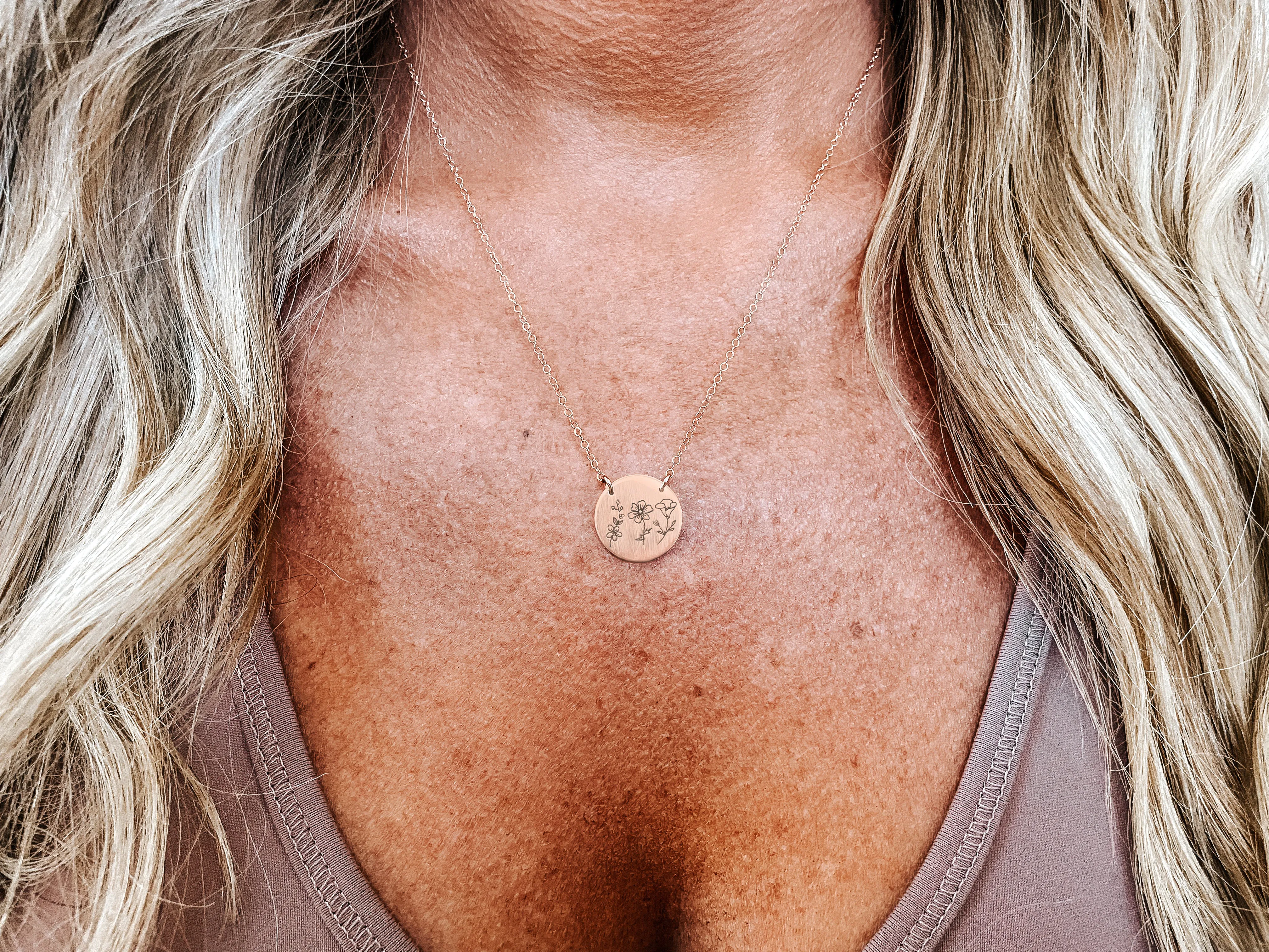 Custom Birth Flower Disc Necklace