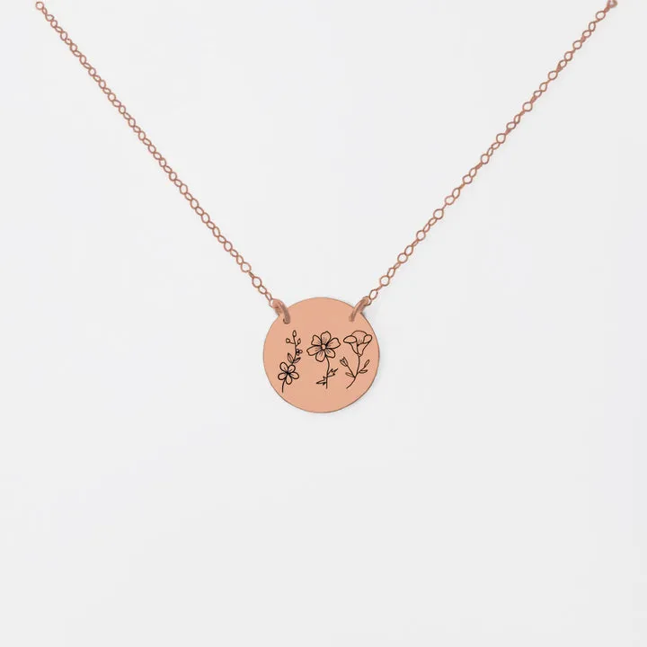 Custom Birth Flower Disc Necklace